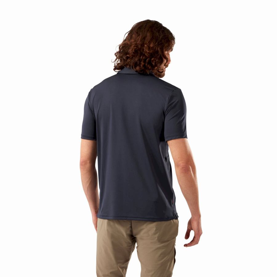 Blue Navy Craghoppers NosiLife Pro Short Sleeved Polo Men's T-Shirts | RYK4182GK