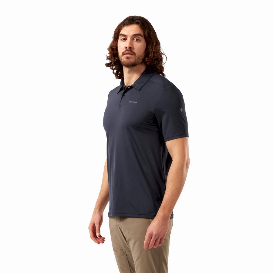 Blue Navy Craghoppers NosiLife Pro Short Sleeved Polo Men's T-Shirts | RYK4182GK