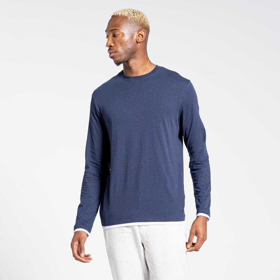 Blue Navy Craghoppers Nosibotanical Coulter Long Sleeved Men's T-Shirts | JMP2237OA