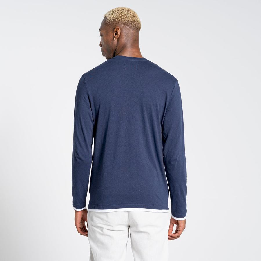 Blue Navy Craghoppers Nosibotanical Coulter Long Sleeved Men's T-Shirts | JMP2237OA