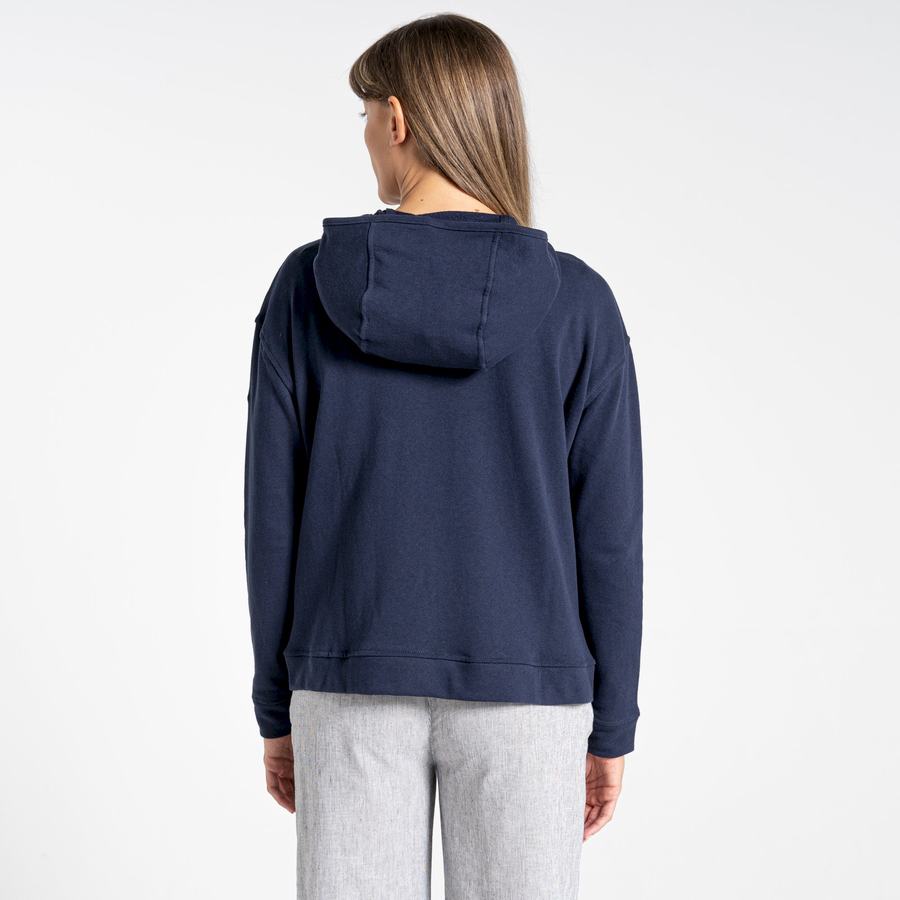 Blue Navy Craghoppers Nosibotanical Eden Hooded Women's T-Shirts | FKA5943DH