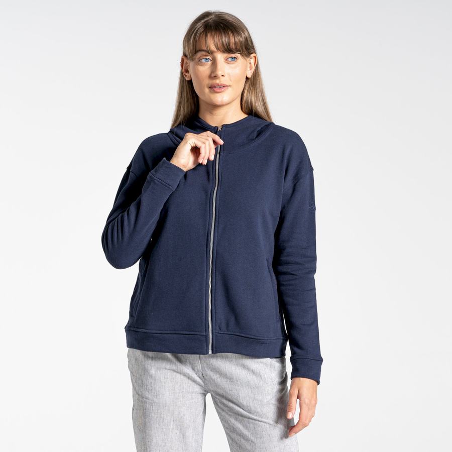 Blue Navy Craghoppers Nosibotanical Eden Hooded Women's T-Shirts | FKA5943DH