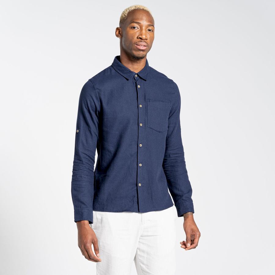 Blue Navy Craghoppers Nosibotanical Lagarto Long Sleeved Men's Shirts | DDC8012FI