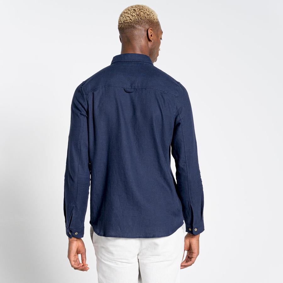 Blue Navy Craghoppers Nosibotanical Lagarto Long Sleeved Men's Shirts | DDC8012FI