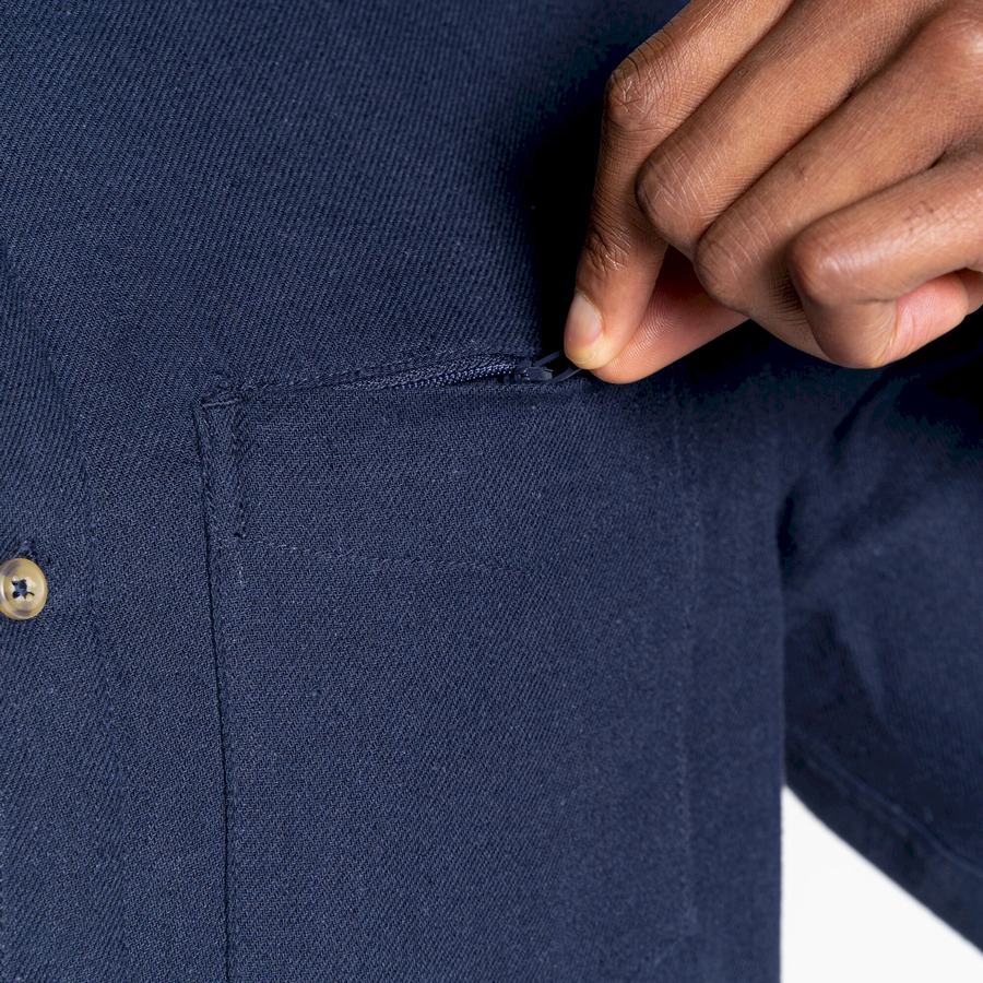 Blue Navy Craghoppers Nosibotanical Lagarto Long Sleeved Men's Shirts | DDC8012FI