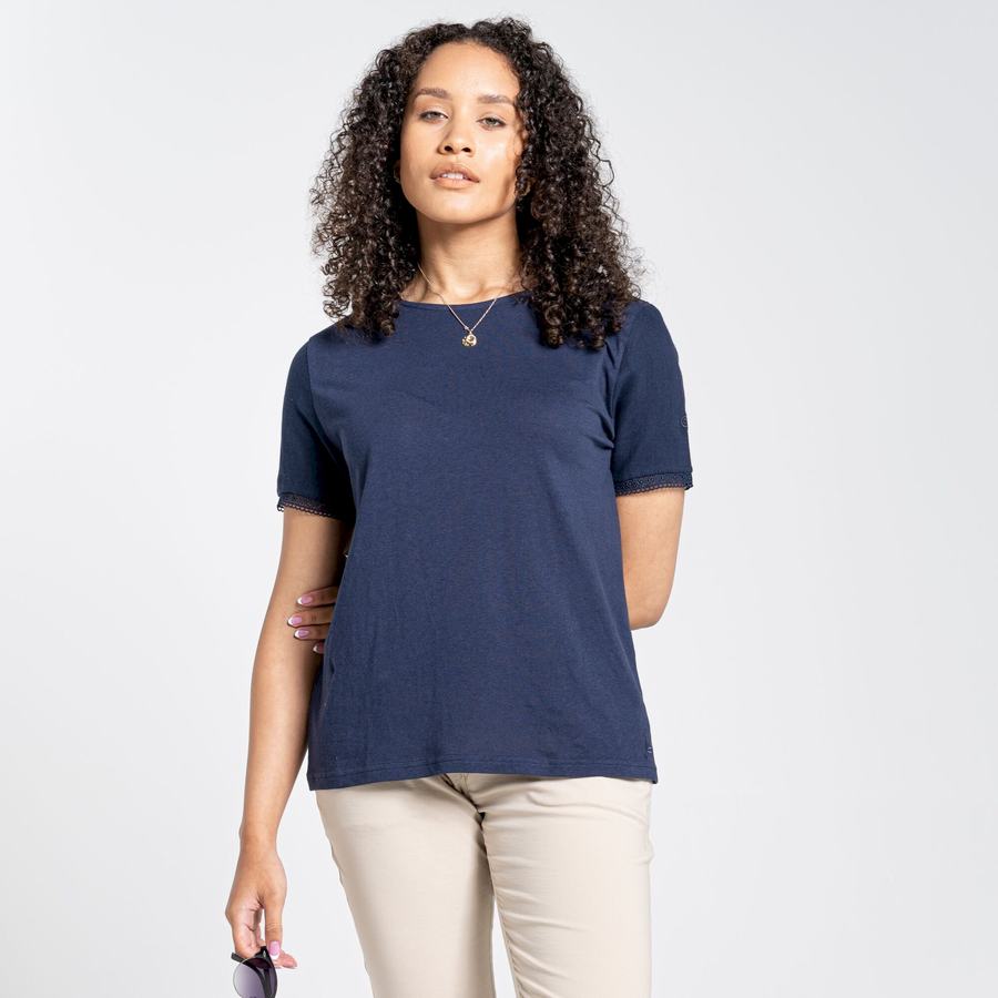 Blue Navy Craghoppers Nosibotanical Lavern Short Sleeved Women's T-Shirts | RSW5633DS