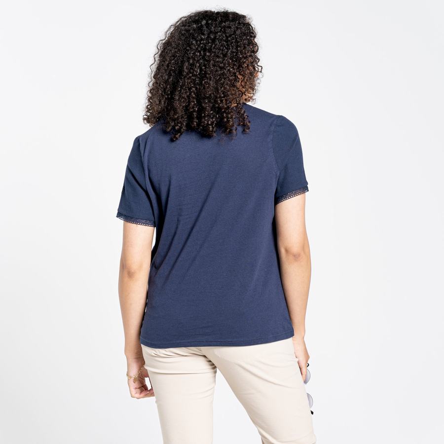 Blue Navy Craghoppers Nosibotanical Lavern Short Sleeved Women's T-Shirts | RSW5633DS