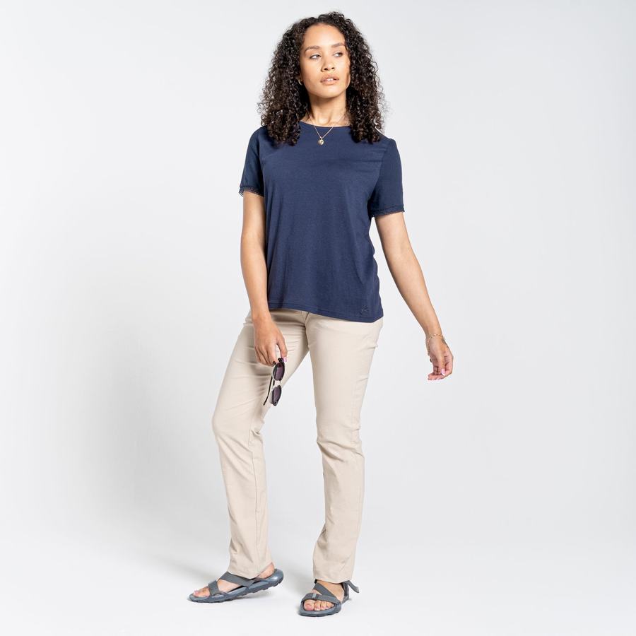 Blue Navy Craghoppers Nosibotanical Lavern Short Sleeved Women's T-Shirts | RSW5633DS