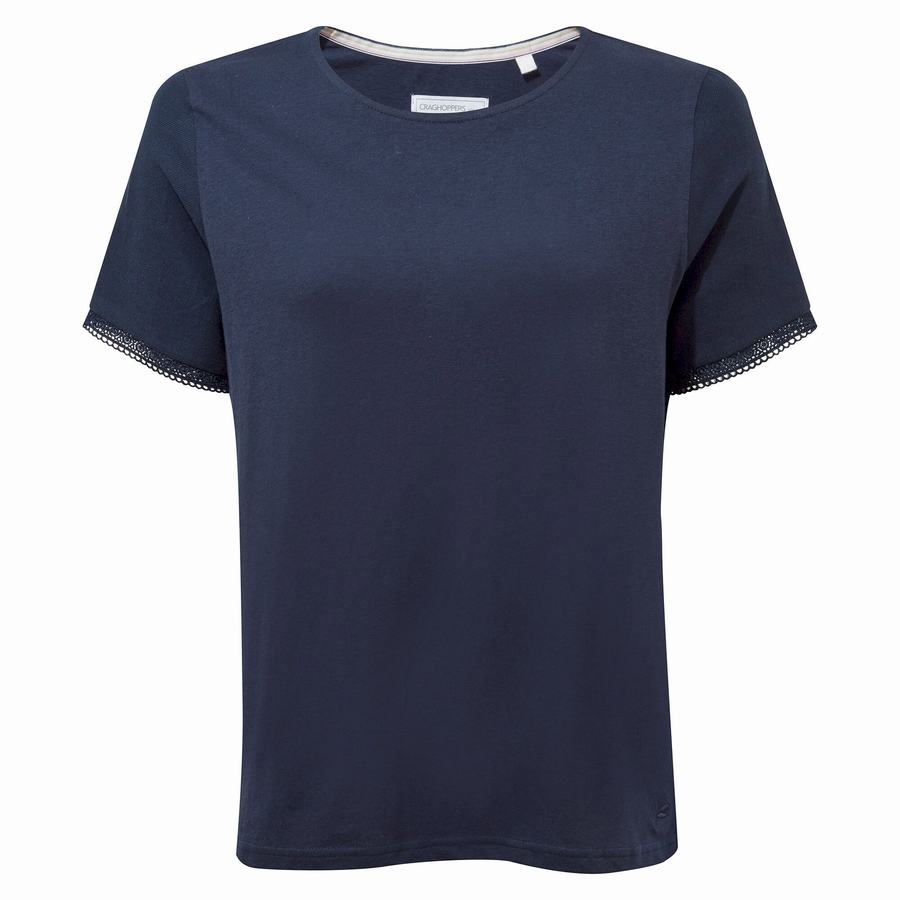 Blue Navy Craghoppers Nosibotanical Lavern Short Sleeved Women's T-Shirts | RSW5633DS