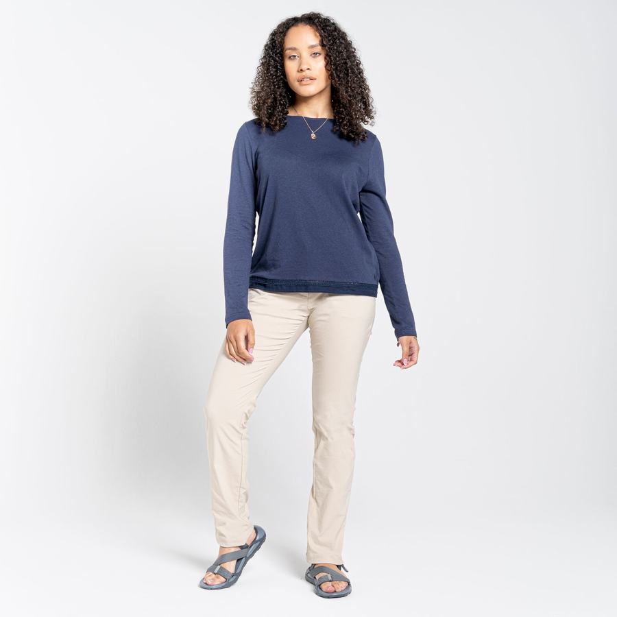 Blue Navy Craghoppers Nosibotanical Magnolia Long Sleeved Women's T-Shirts | PZI4196CX