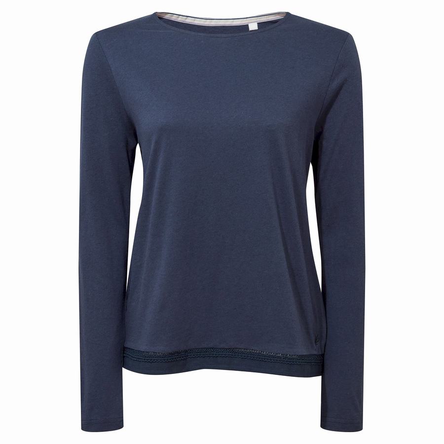 Blue Navy Craghoppers Nosibotanical Magnolia Long Sleeved Women's T-Shirts | PZI4196CX