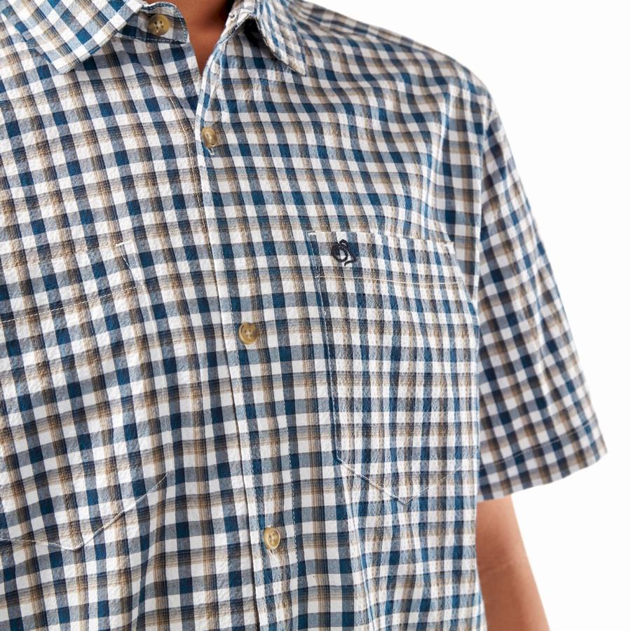 Blue Navy Craghoppers Nour Short Sleeved Check Men's Shirts | QHH835RT