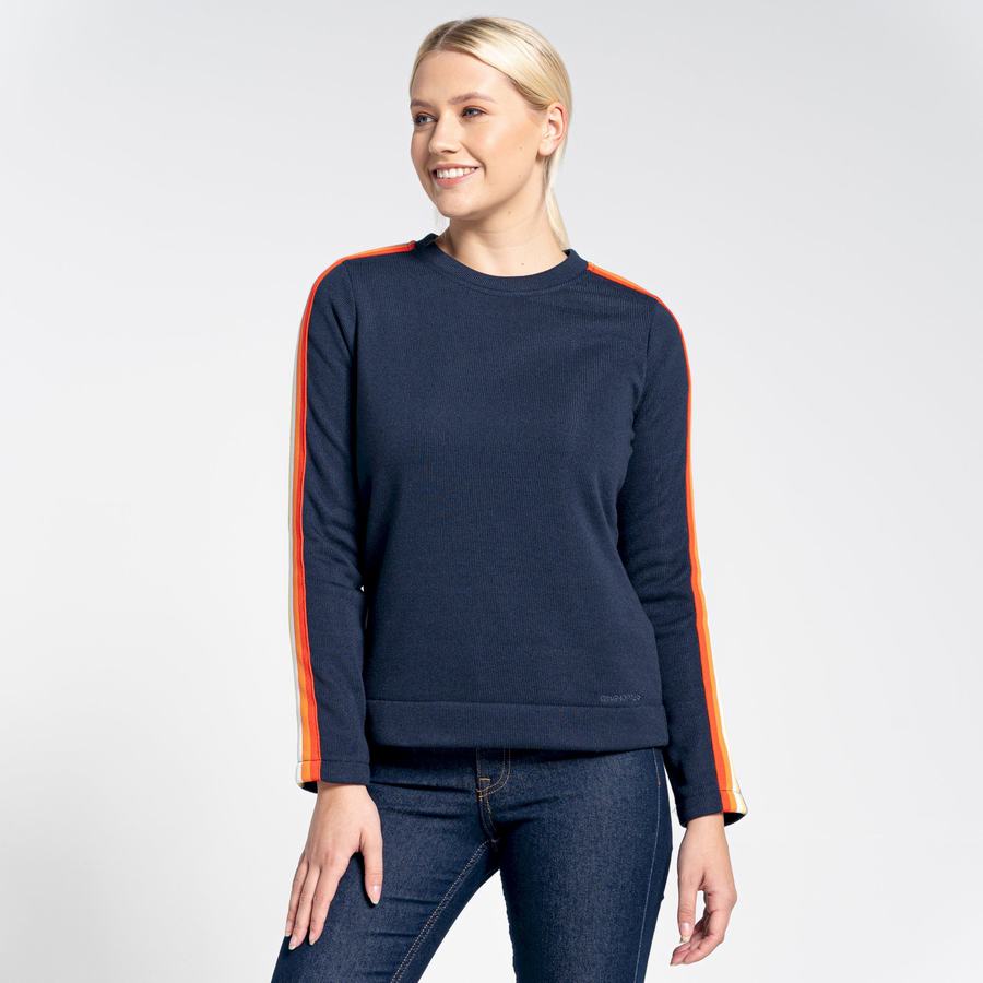 Blue Navy Craghoppers Pinalla Crew Neck Women's Sweatshirts | BZF8286FB