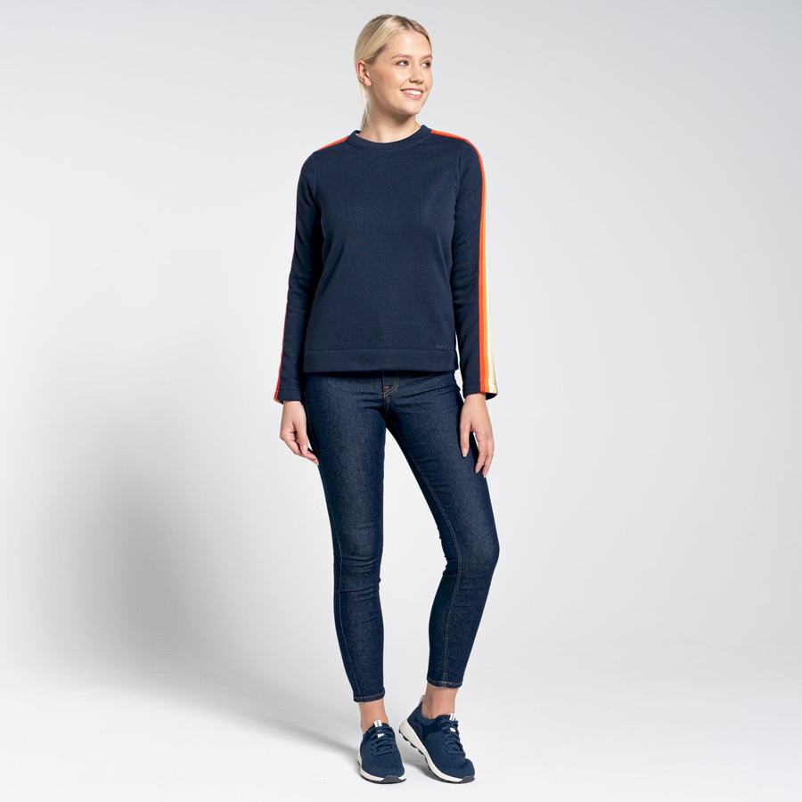 Blue Navy Craghoppers Pinalla Crew Neck Women's Sweatshirts | BZF8286FB