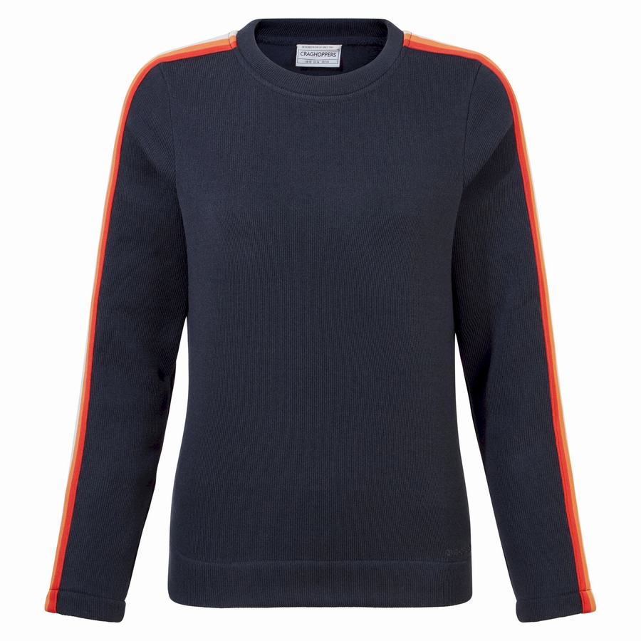 Blue Navy Craghoppers Pinalla Crew Neck Women's Sweatshirts | BZF8286FB