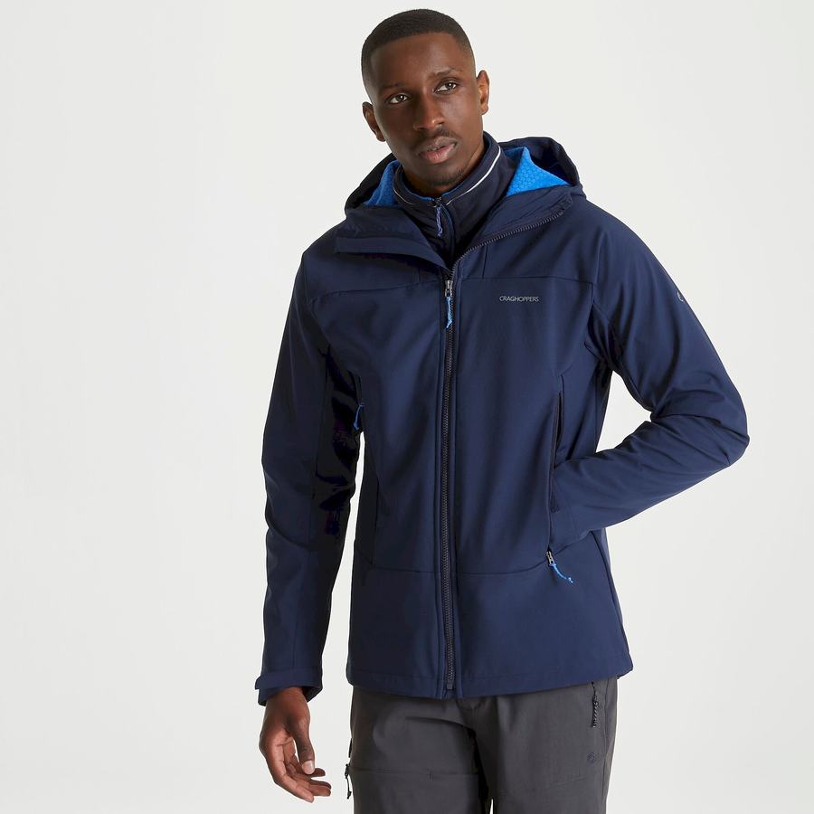 Blue Navy Craghoppers Tripp Hooded Men's Jackets | KRR6880YT