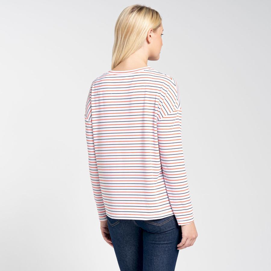 Blue Navy Orange Stripes Craghoppers NosiLife Cora Long Sleeved Women's T-Shirts | IKA8542ST