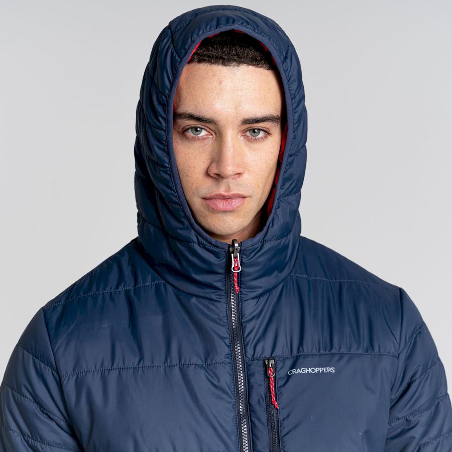 Blue Navy Red Craghoppers Compresslite VI Hooded Men's Jackets | VQJ3950GH