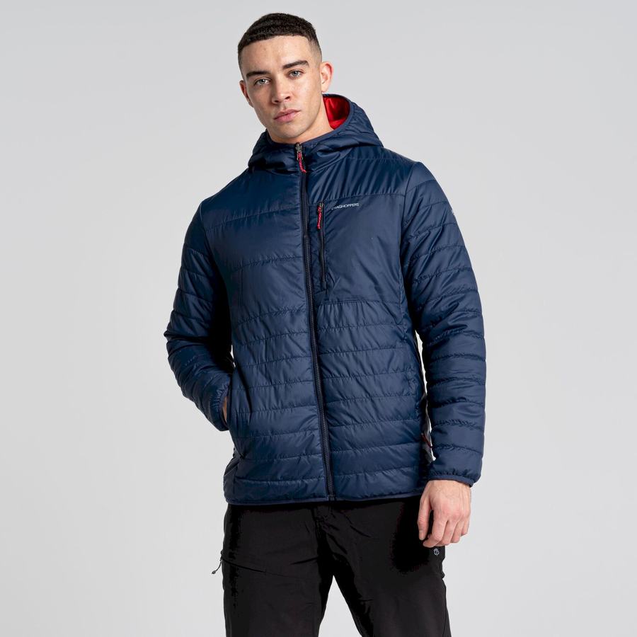 Blue Navy Red Craghoppers Compresslite VI Hooded Men\'s Jackets | VQJ3950GH