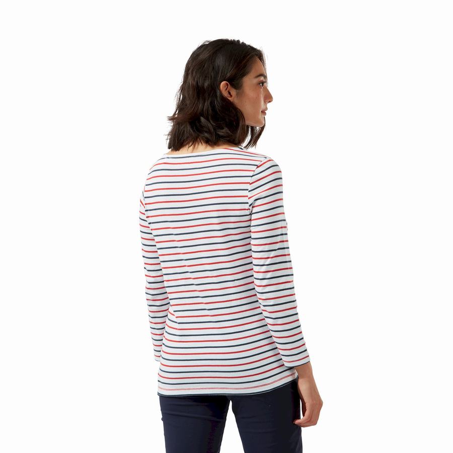 Blue Navy Red Stripes Craghoppers Blanca 3/4 Sleeved Top Women's T-Shirts | YFW3026VT