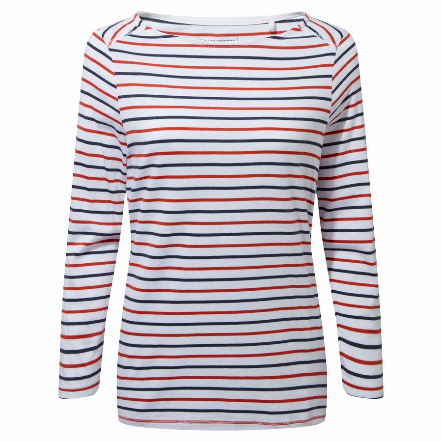 Blue Navy Red Stripes Craghoppers Blanca 3/4 Sleeved Top Women's T-Shirts | YFW3026VT