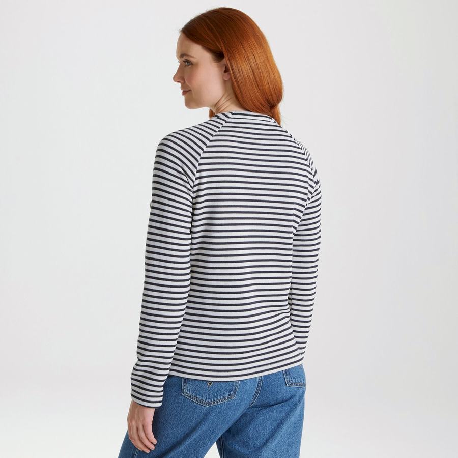 Blue Navy Stripes Craghoppers Neela Crew Neck Women's Sweatshirts | NLK884IZ