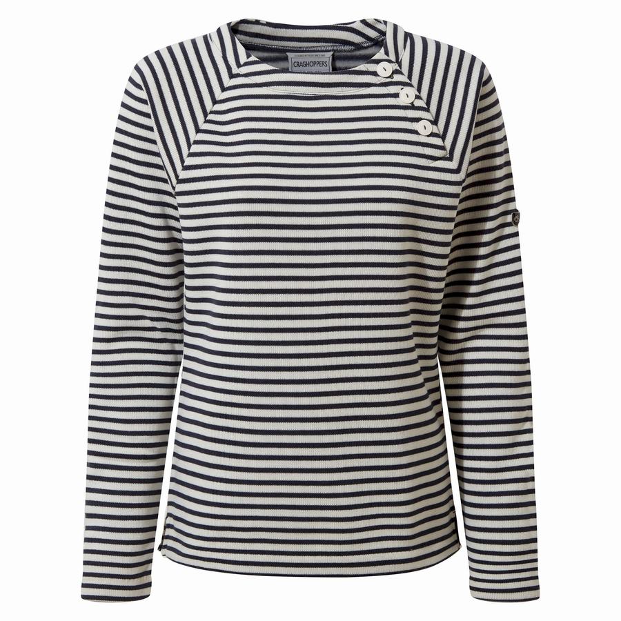 Blue Navy Stripes Craghoppers Neela Crew Neck Women\'s Sweatshirts | NLK884IZ