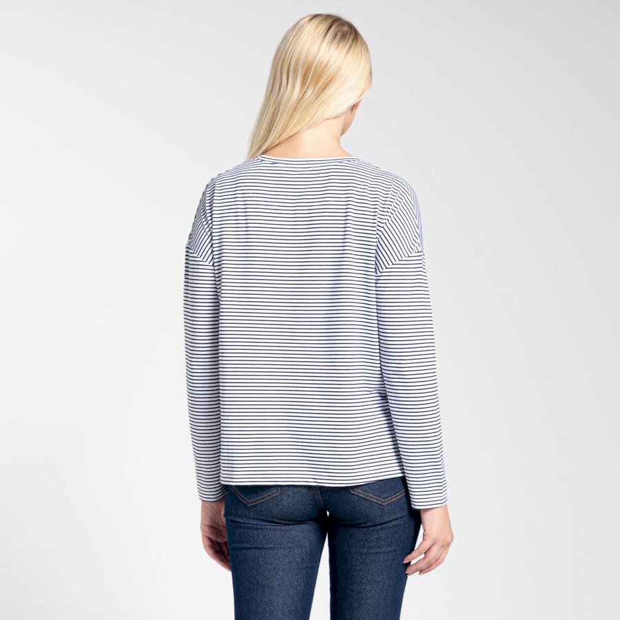 Blue Navy Stripes Craghoppers NosiLife Cora Long Sleeved Women's T-Shirts | WOU9468SG