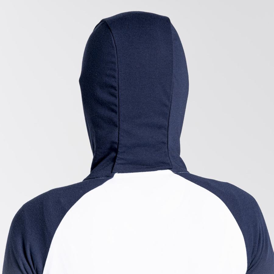 Blue Navy White Craghoppers NosiLife Milanta Hooded Women's T-Shirts | JRV1650AP