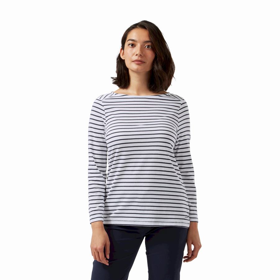 Blue Navy White Stripes Craghoppers Blanca 3/4 Sleeved Top Women's T-Shirts | CHA1122BY