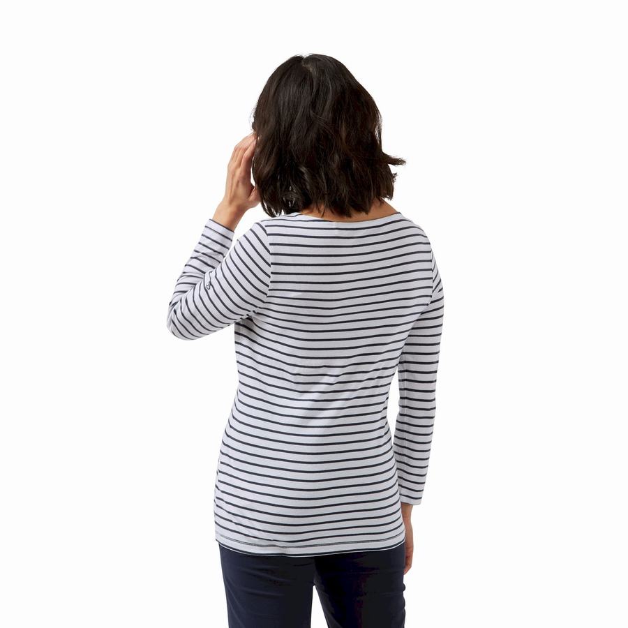 Blue Navy White Stripes Craghoppers Blanca 3/4 Sleeved Top Women's T-Shirts | CHA1122BY