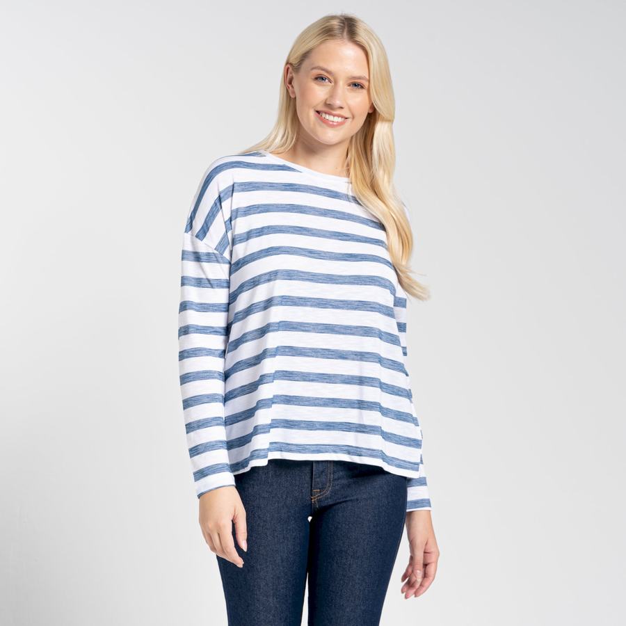 Blue Stripes Craghoppers NosiLife Cora Long Sleeved Women's T-Shirts | YKT6893VX