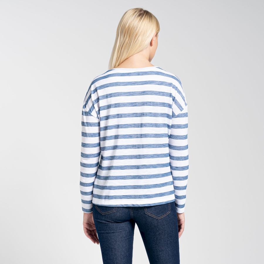 Blue Stripes Craghoppers NosiLife Cora Long Sleeved Women's T-Shirts | YKT6893VX