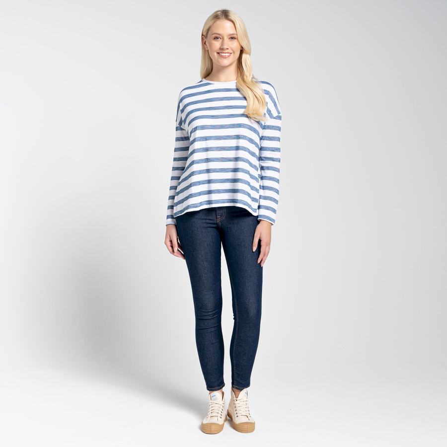 Blue Stripes Craghoppers NosiLife Cora Long Sleeved Women's T-Shirts | YKT6893VX