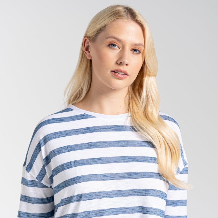 Blue Stripes Craghoppers NosiLife Cora Long Sleeved Women's T-Shirts | YKT6893VX