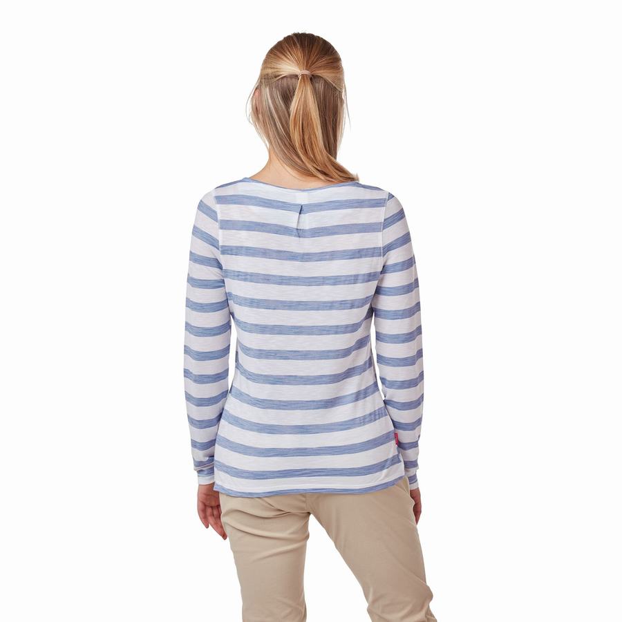 Blue Stripes Craghoppers NosiLife Erin Long Sleeved Women's T-Shirts | ENE8968ZJ