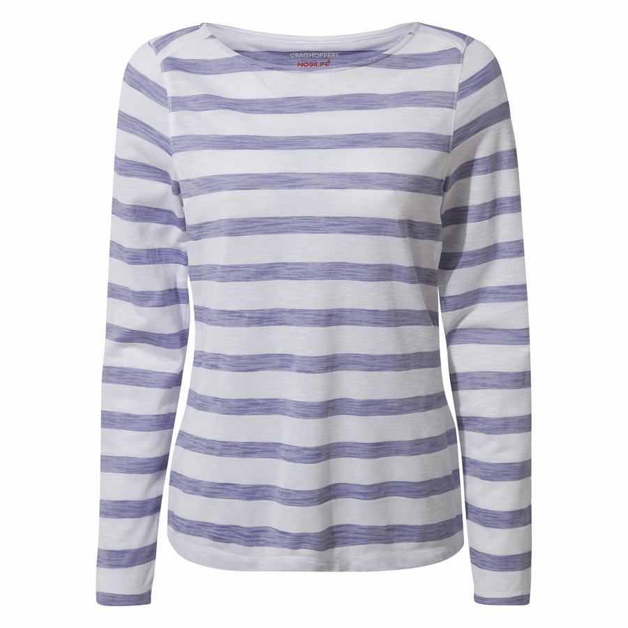 Blue Stripes Craghoppers NosiLife Erin Long Sleeved Women's T-Shirts | ENE8968ZJ