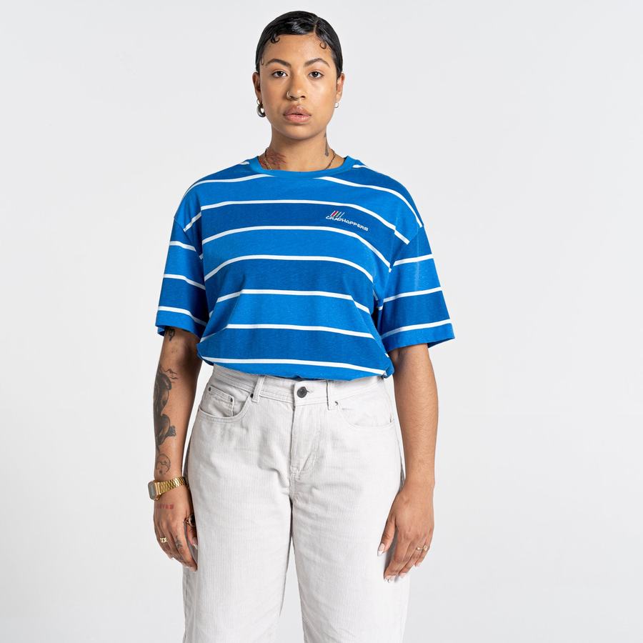 Blue Stripes Craghoppers Ventura Short Sleeved Men's T-Shirts | HPI7241BA