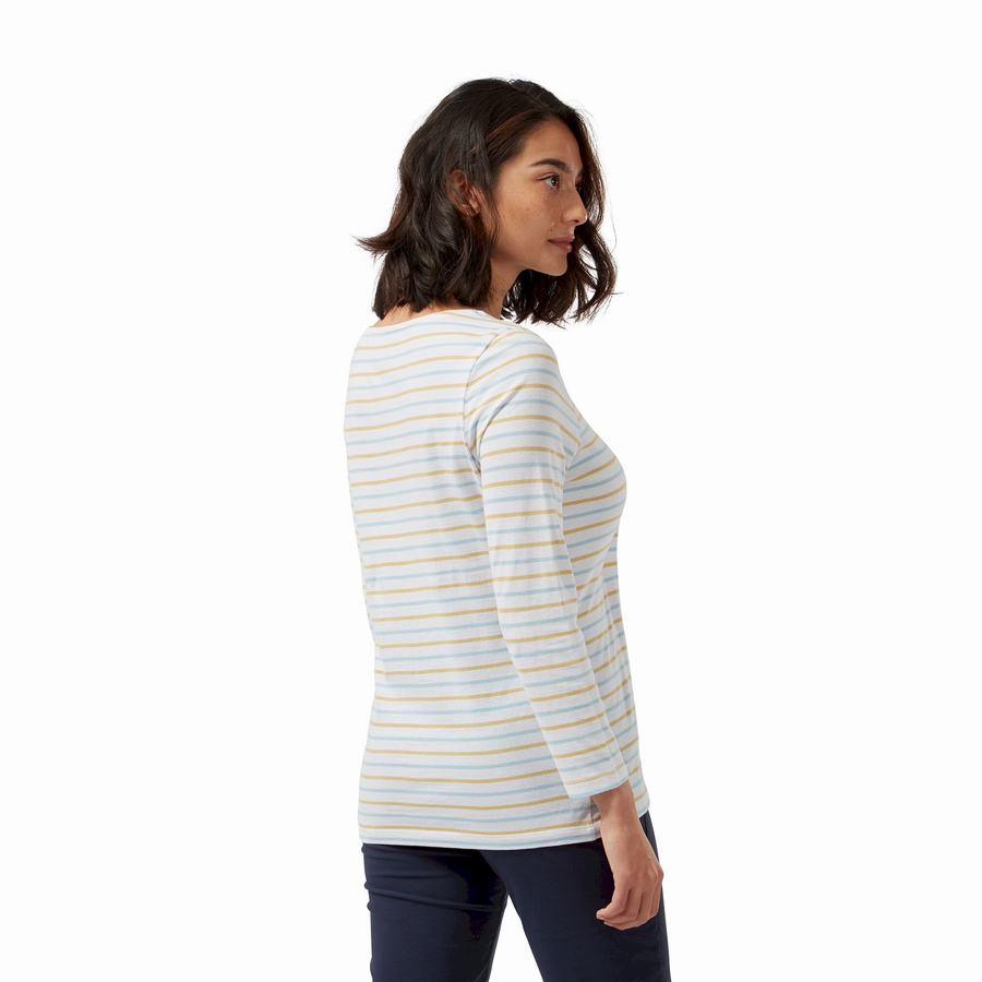 Blue Yellow Stripes Craghoppers Blanca 3/4 Sleeved Top Women's T-Shirts | AMG9055OM