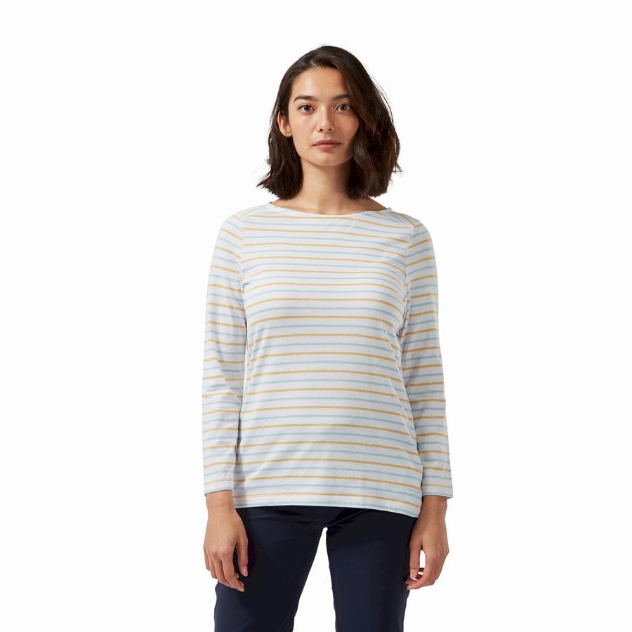 Blue Yellow Stripes Craghoppers Blanca 3/4 Sleeved Top Women's T-Shirts | AMG9055OM