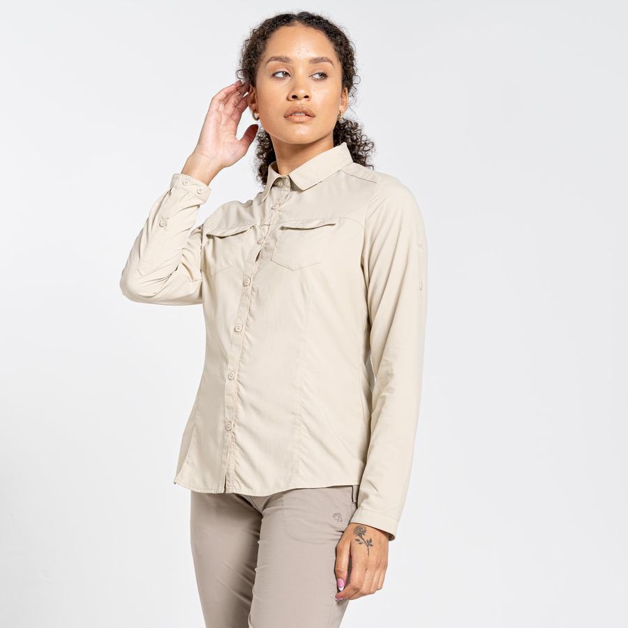 Brown Craghoppers NosiLife Adventure II Long Sleeved Women's Shirts | AVE4654MD