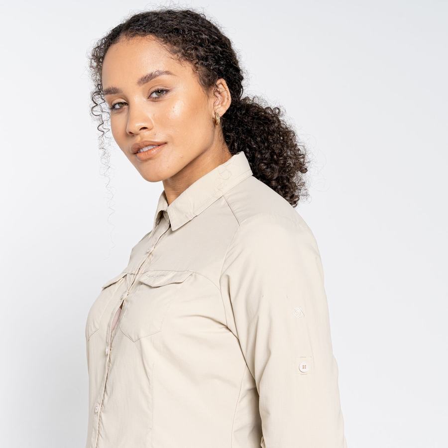 Brown Craghoppers NosiLife Adventure II Long Sleeved Women's Shirts | AVE4654MD