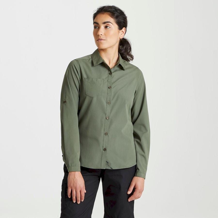 Dark Green Craghoppers Expert Kiwi Long Sleeved Women's Shirts | UQI6393PS