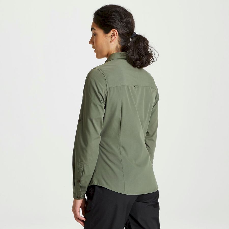 Dark Green Craghoppers Expert Kiwi Long Sleeved Women's Shirts | UQI6393PS