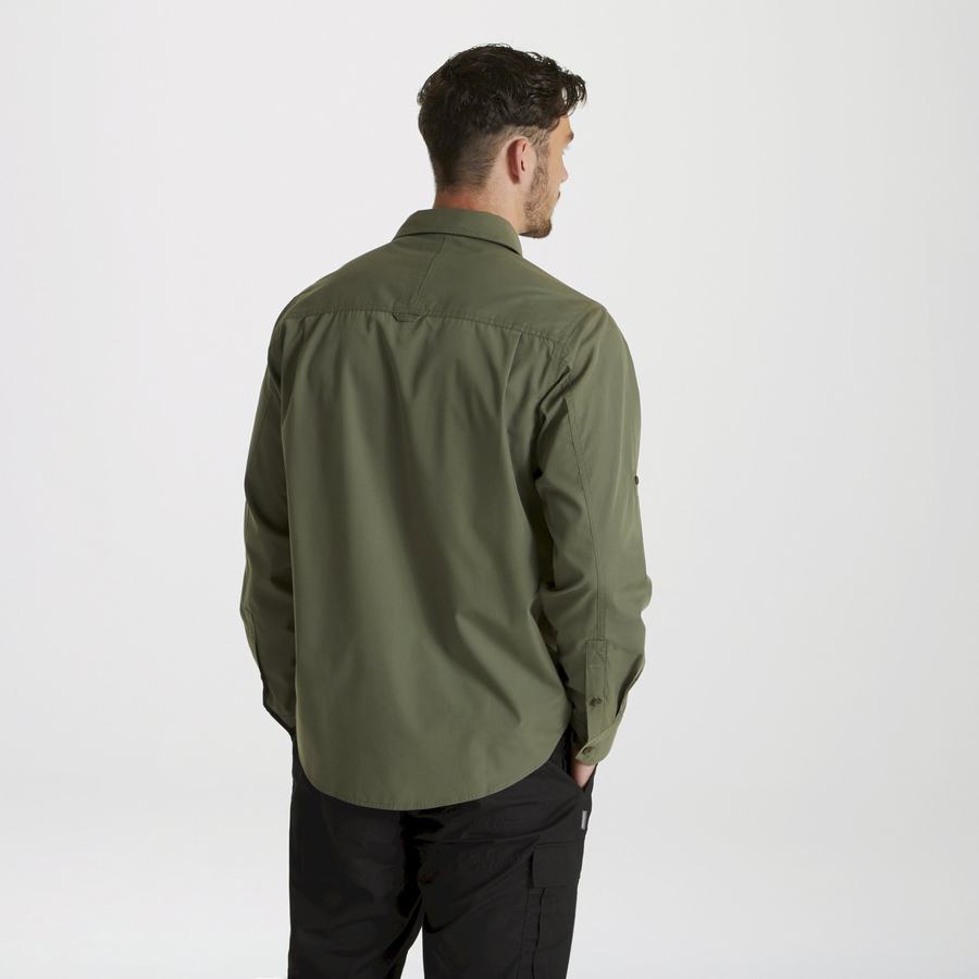 Dark Green Craghoppers Expert Kiwi Long Sleeved Men's Shirts | YXJ9614BD