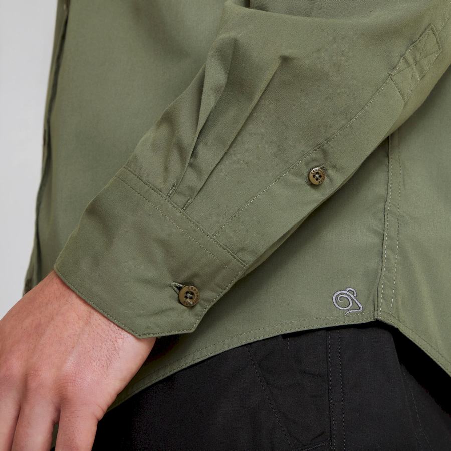 Dark Green Craghoppers Expert Kiwi Long Sleeved Men's Shirts | YXJ9614BD