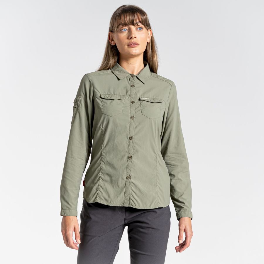 Dark Green Craghoppers NosiLife Adventure II Long Sleeved Women's Shirts | HMQ729VJ