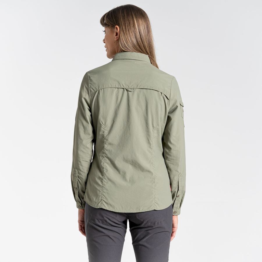 Dark Green Craghoppers NosiLife Adventure II Long Sleeved Women's Shirts | HMQ729VJ