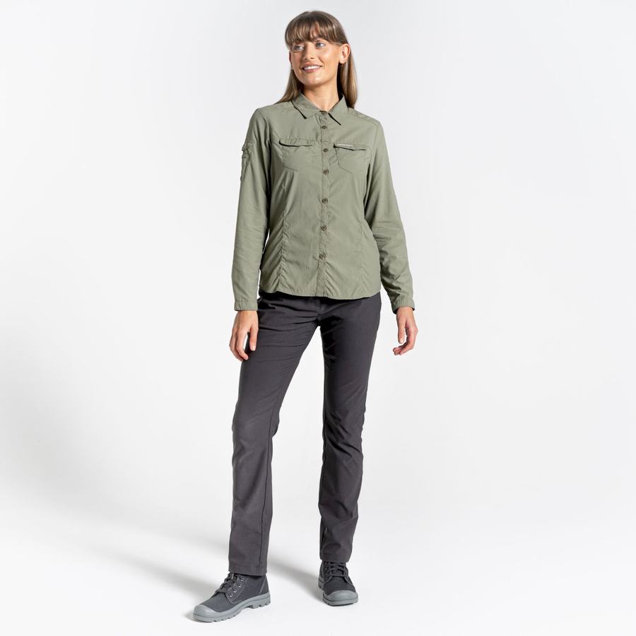 Dark Green Craghoppers NosiLife Adventure II Long Sleeved Women's Shirts | HMQ729VJ