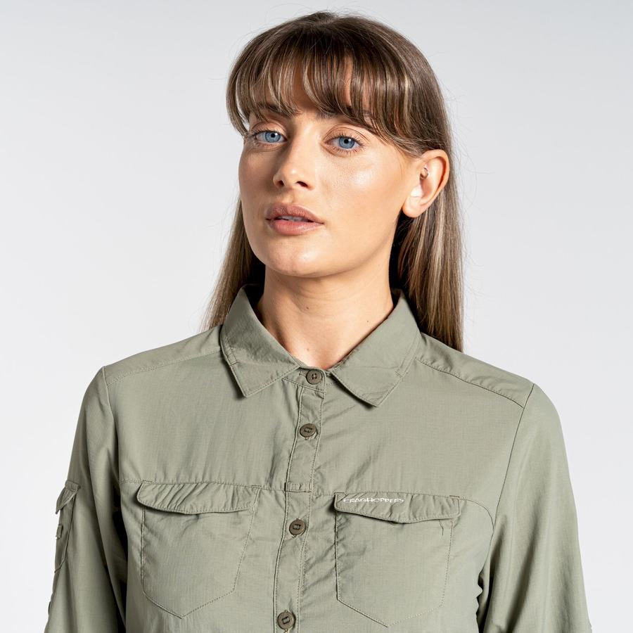 Dark Green Craghoppers NosiLife Adventure II Long Sleeved Women's Shirts | HMQ729VJ